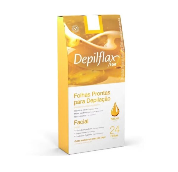 24 Folhas Prontas De Cera Depilatória Facial Depilflax Natural