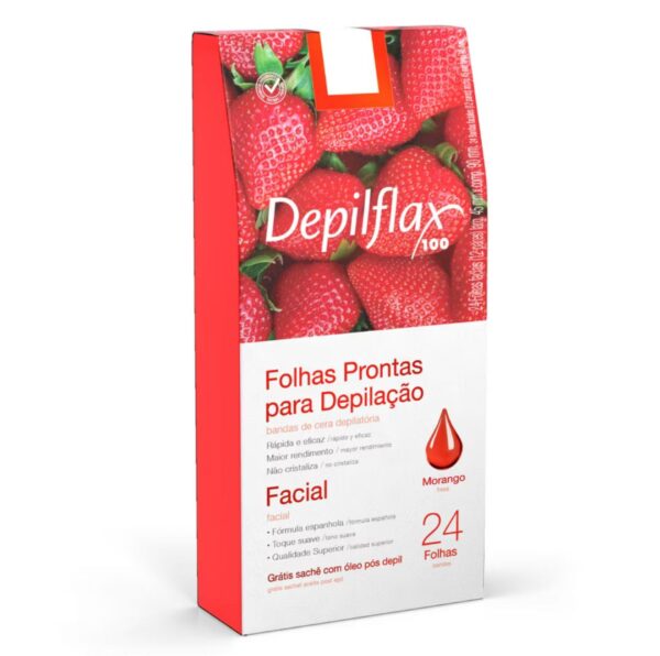 Folhas Prontas p/ Depilação Facial Morango Depilflax C/24 Und