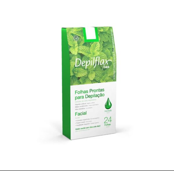 Folhas Prontas p/ Depilação Facial hortelã Depilflax C/24 Und